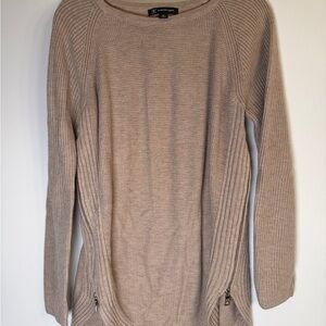 INC International Concepts Taupe Ribbed Knit Crewneck Sweater